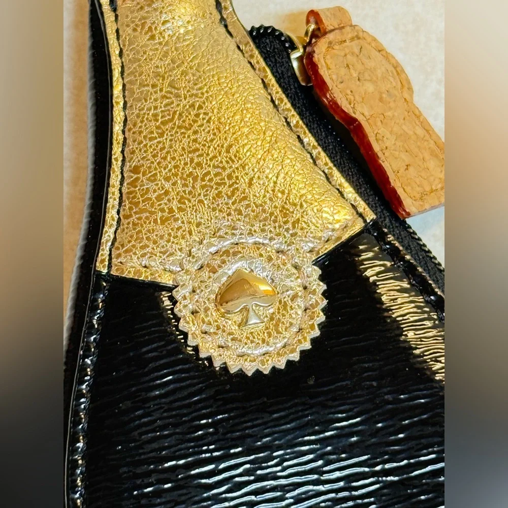 Kate Spade New York Pop Fizz Clink! Champagne Bottle Coin Purse Gold Black NWOT